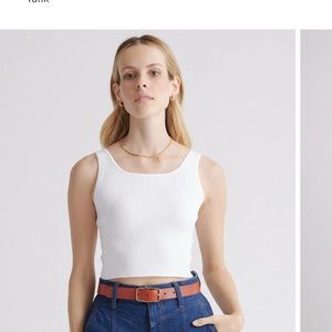 Quince Cropped Square Neck Ribbed Knit Tank White S